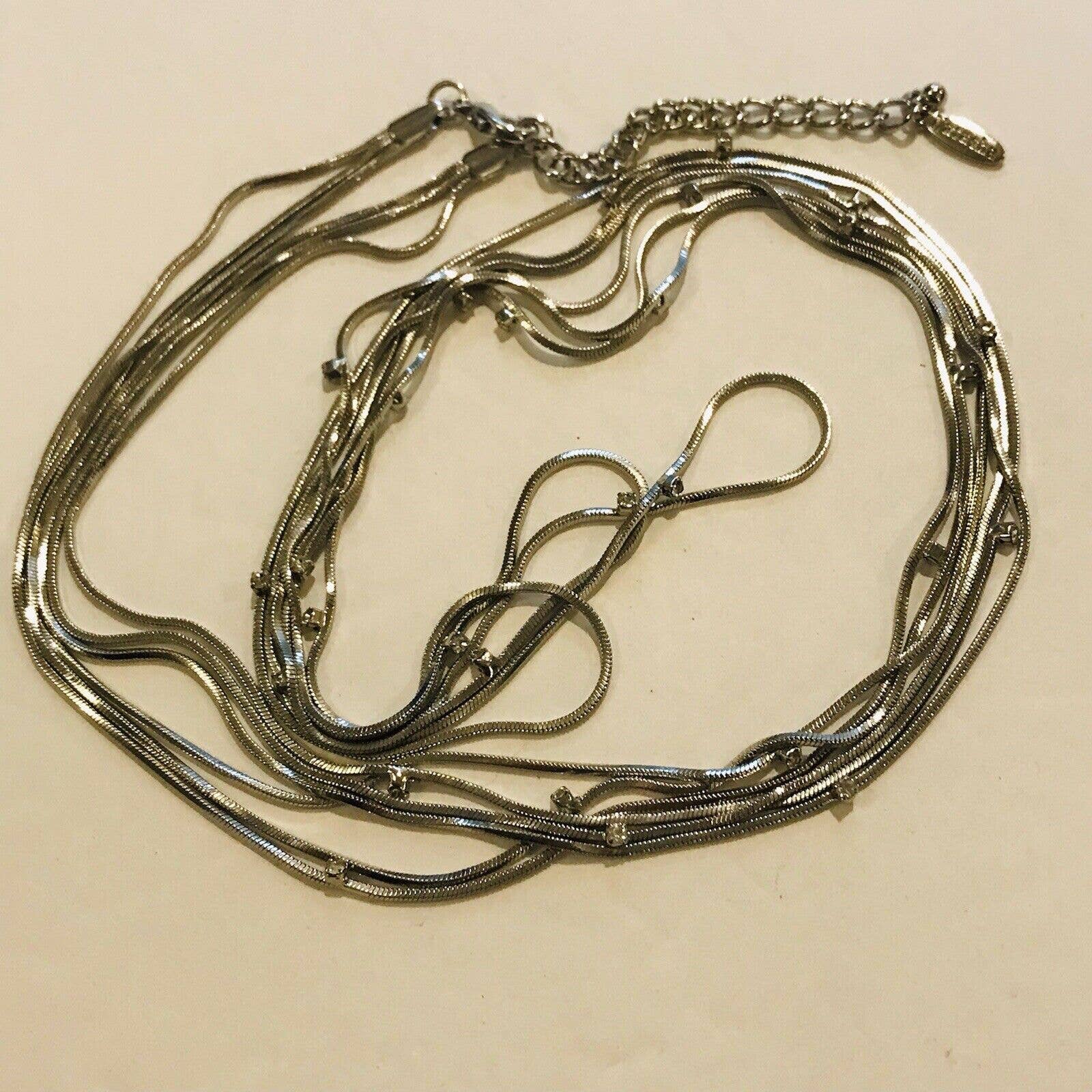Natasha Multi Strand Silver Tone Box Necklace Rhinestone Bead Long 38-42 16$